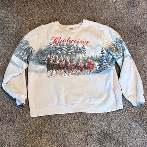 Budweiser White Crewneck Sweatshirt with Forest Design